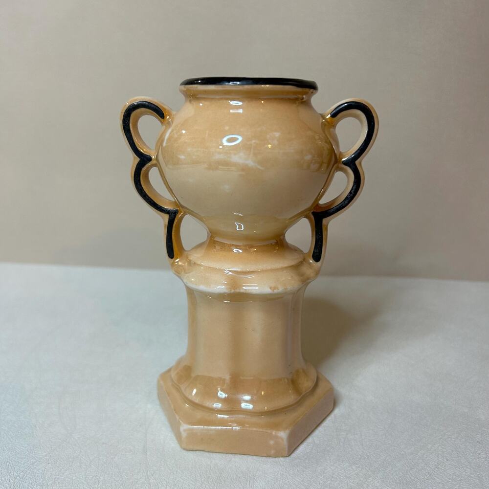 Vintage Czech Lusterware Trophy Vase Art Deco Peach Urn
